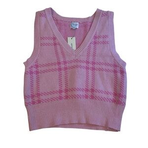 francesca’s pink plaid sweater vest coquette cottagecore easter fall pastel y2k